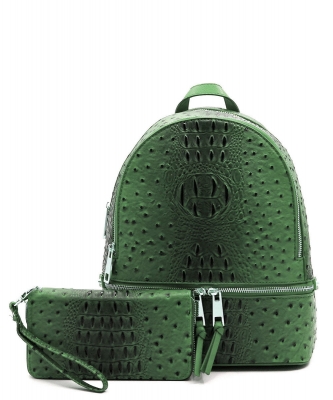 Ostrich Vegan Leather Backpack and Wallet OS1062W OLIVE